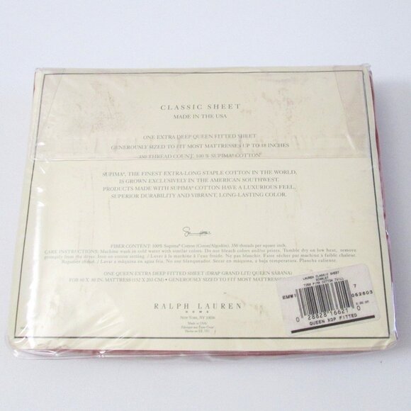 Lauren Ralph Lauren Queen Extra Deep Fitted Sheet Scarlet Supima Cotton FVD052 - Picture 6 of 7
